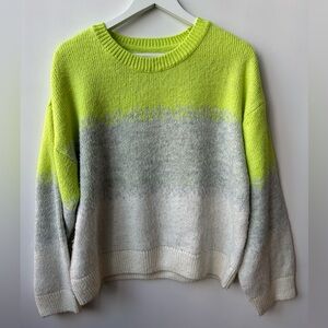ANTHROPOLOGIE Maeve - Ombré Neon Green / Grey / Ivory Crew Neck Sweater - Large